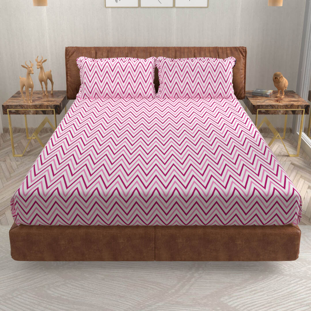 buy zig zag blush pink super king size cotton bedsheets online – side view